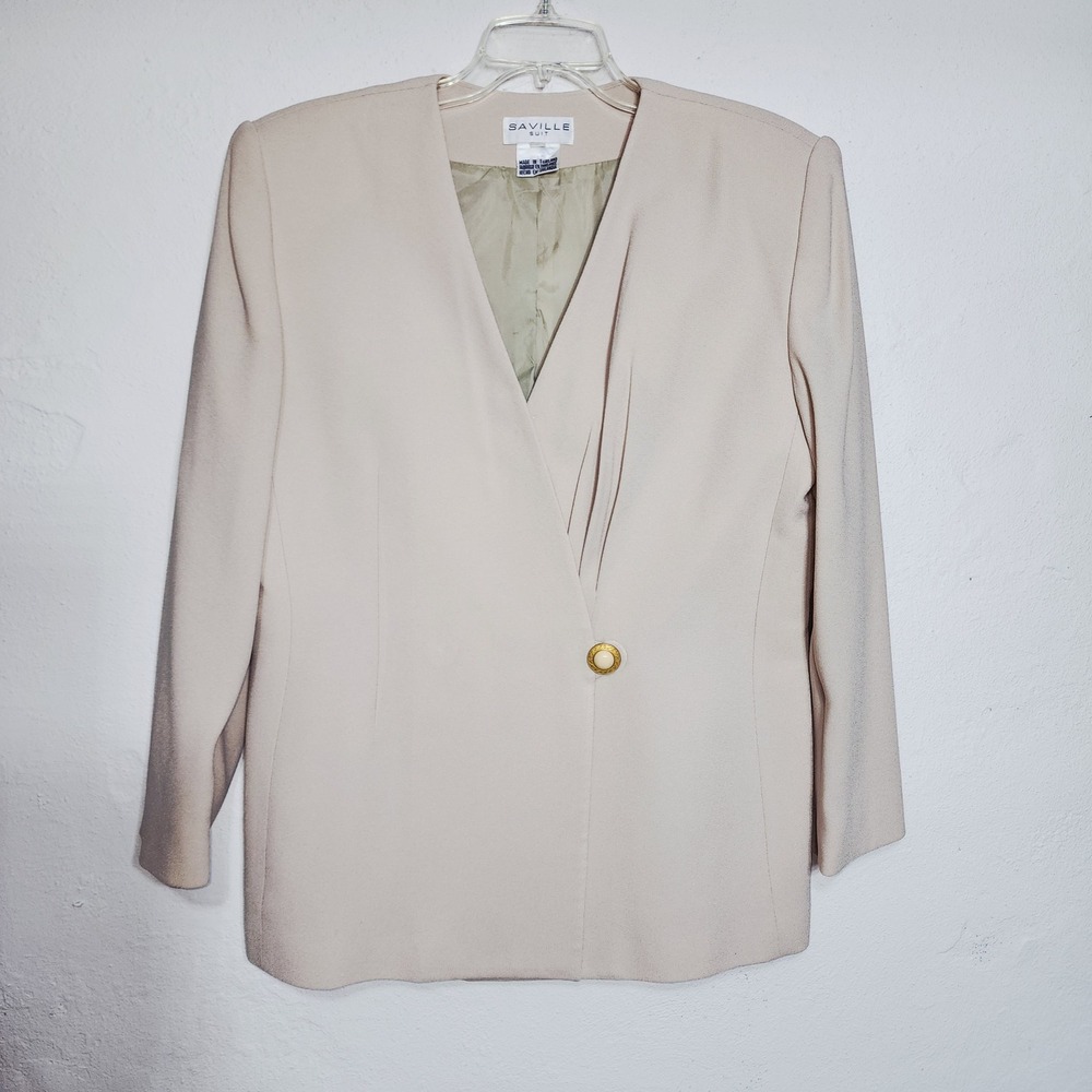 Saville Suit Blazer 14 Beige Vintage Pleated Single Button Career - Picture 2 of 8